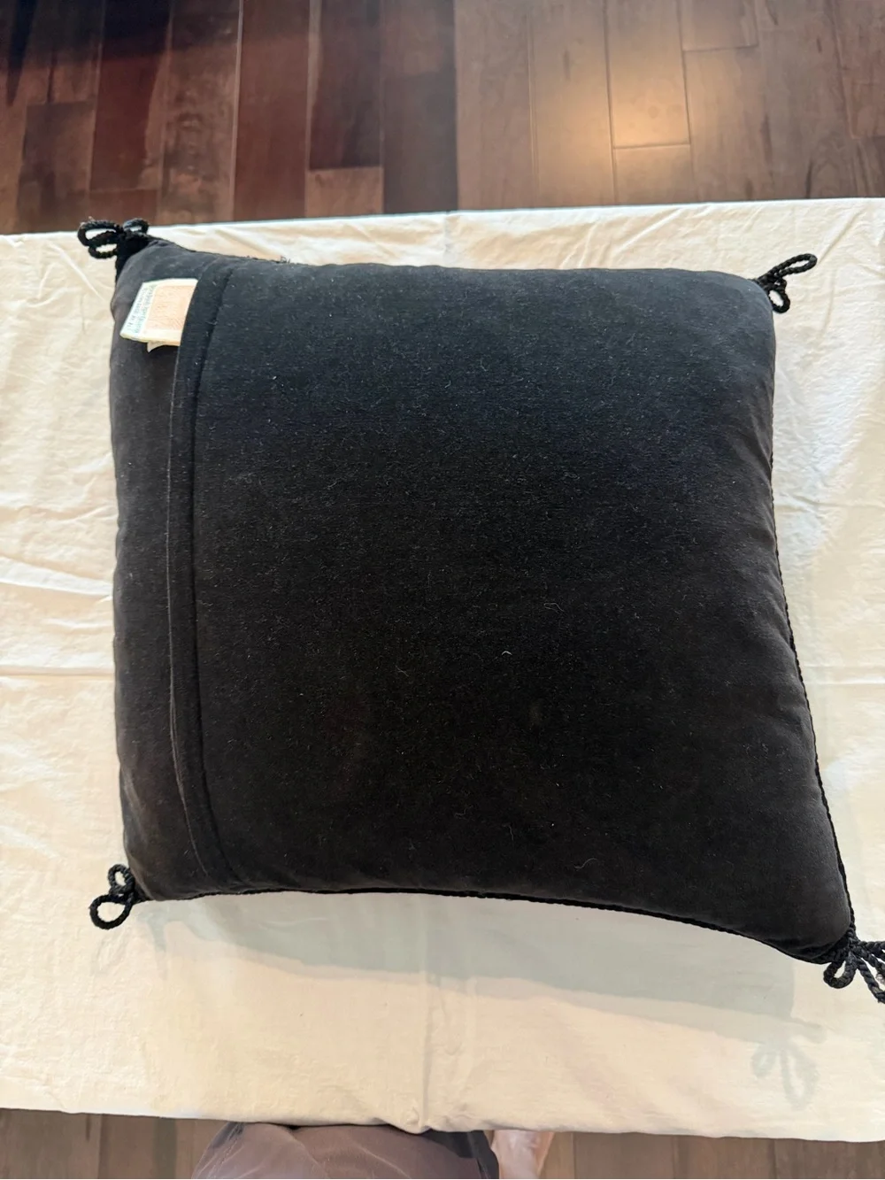 Floral Needlepoint Accent Pillow in Black, Pink & Brown
